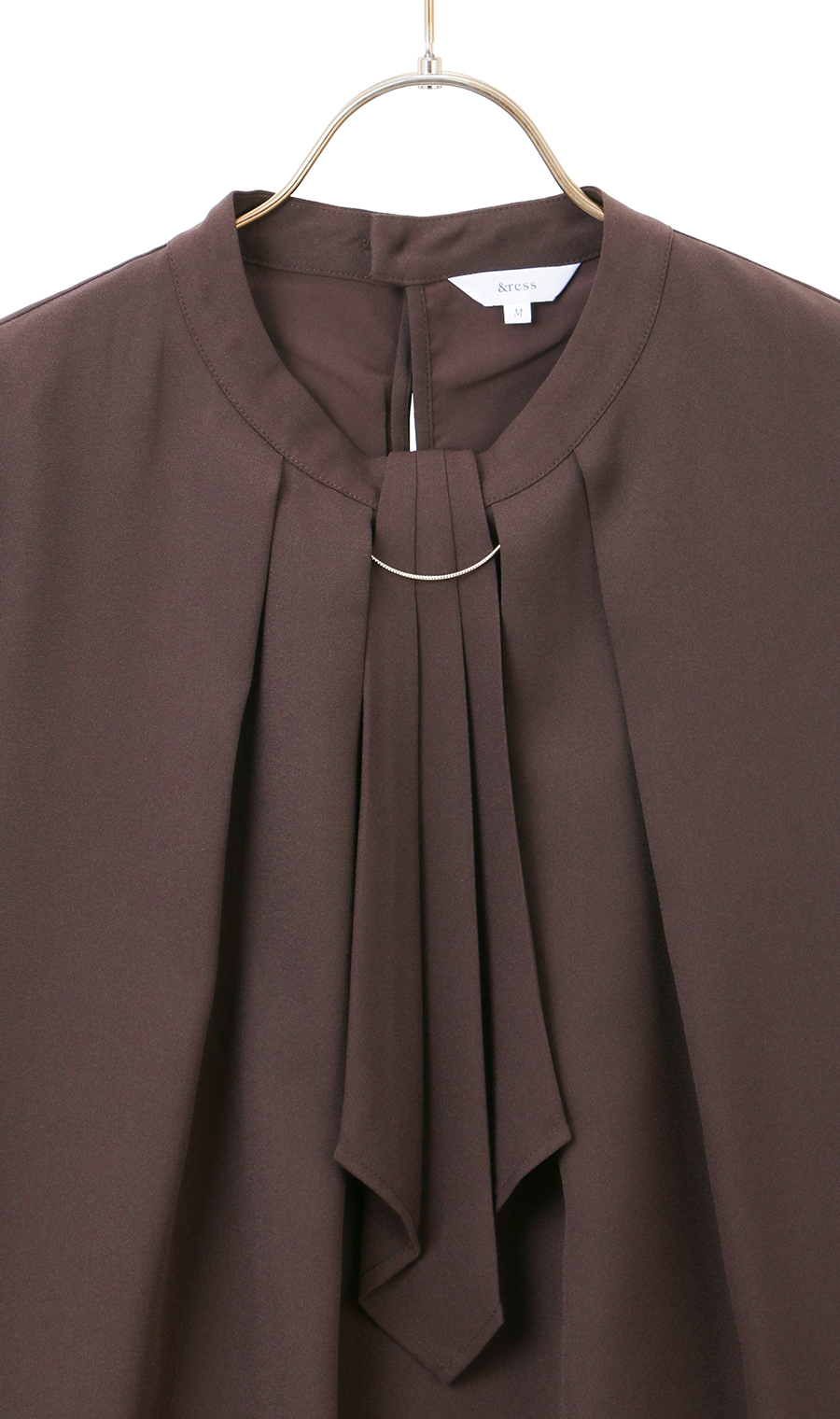 名品アクセサリー付きボウタイブラウス【4WAY】【9分袖】 ブラウン S