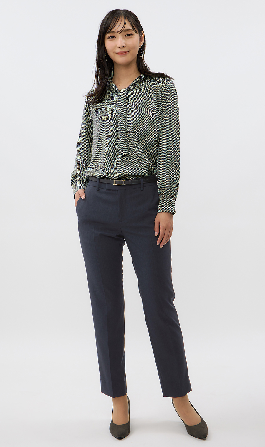 ボウタイブラウス【長袖】【2WAY】 グリーン S