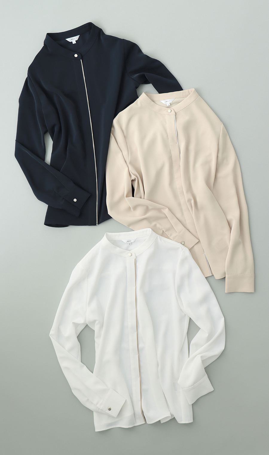 バンドカラー配色ブラウス【長袖】【WEB限定サイズあり】 ベージュ S