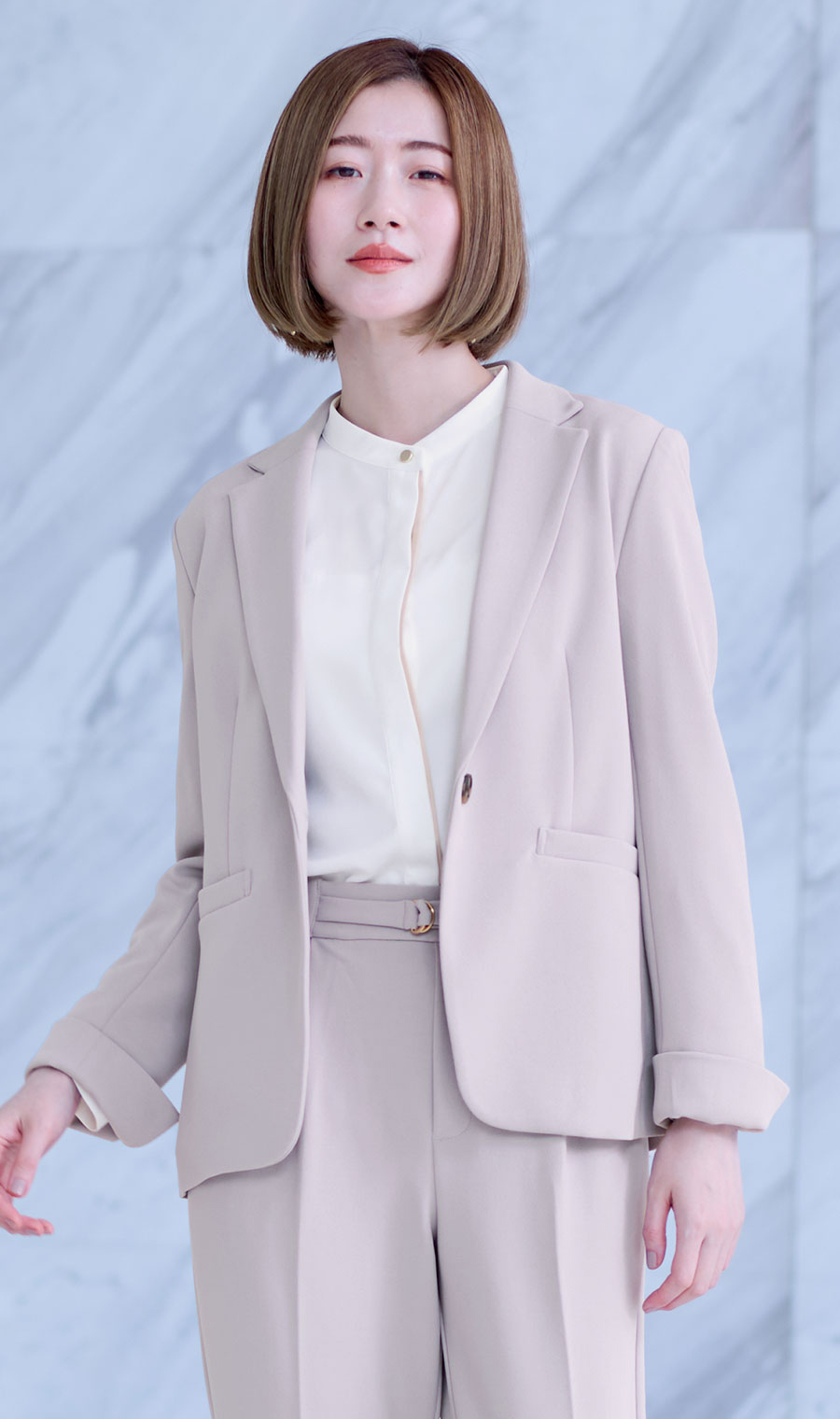 バンドカラー配色ブラウス【長袖】【WEB限定サイズあり】 ホワイト S