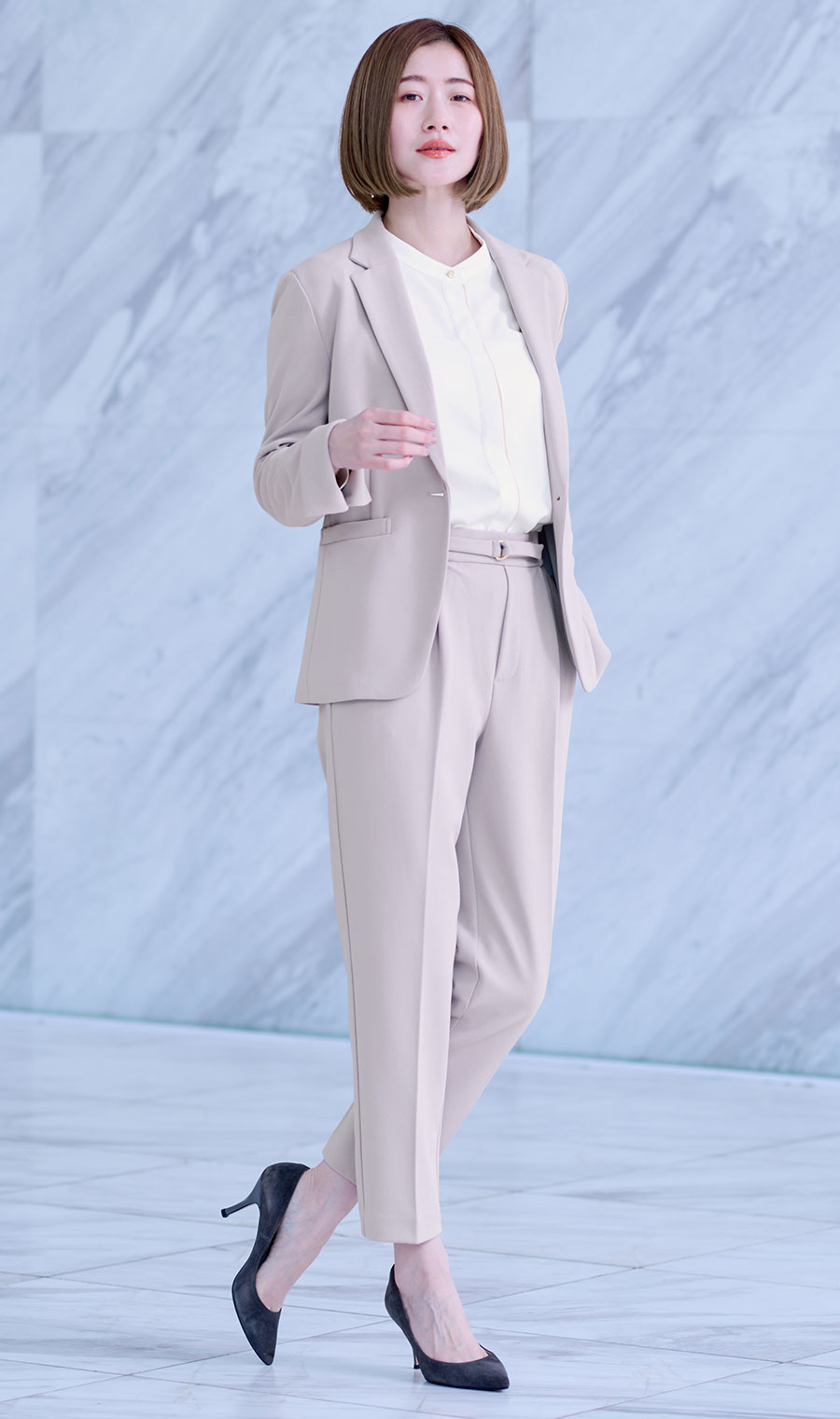 バンドカラー配色ブラウス【長袖】【WEB限定サイズあり】 ホワイト S