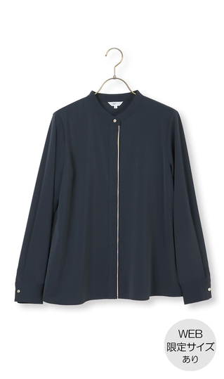 Band collar color scheme blouse [long sleeves] [WEB-only sizes available]