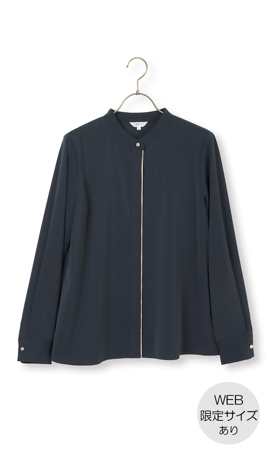 バンドカラー配色ブラウス【長袖】【WEB限定サイズあり】 ネイビー S