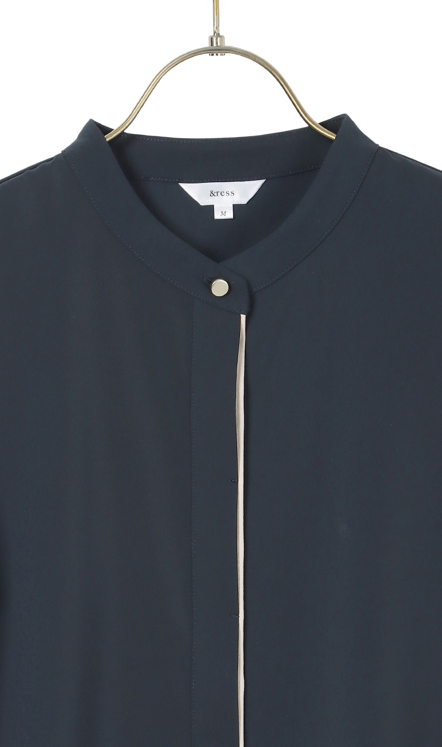 バンドカラー配色ブラウス【長袖】【WEB限定サイズあり】 ネイビー S