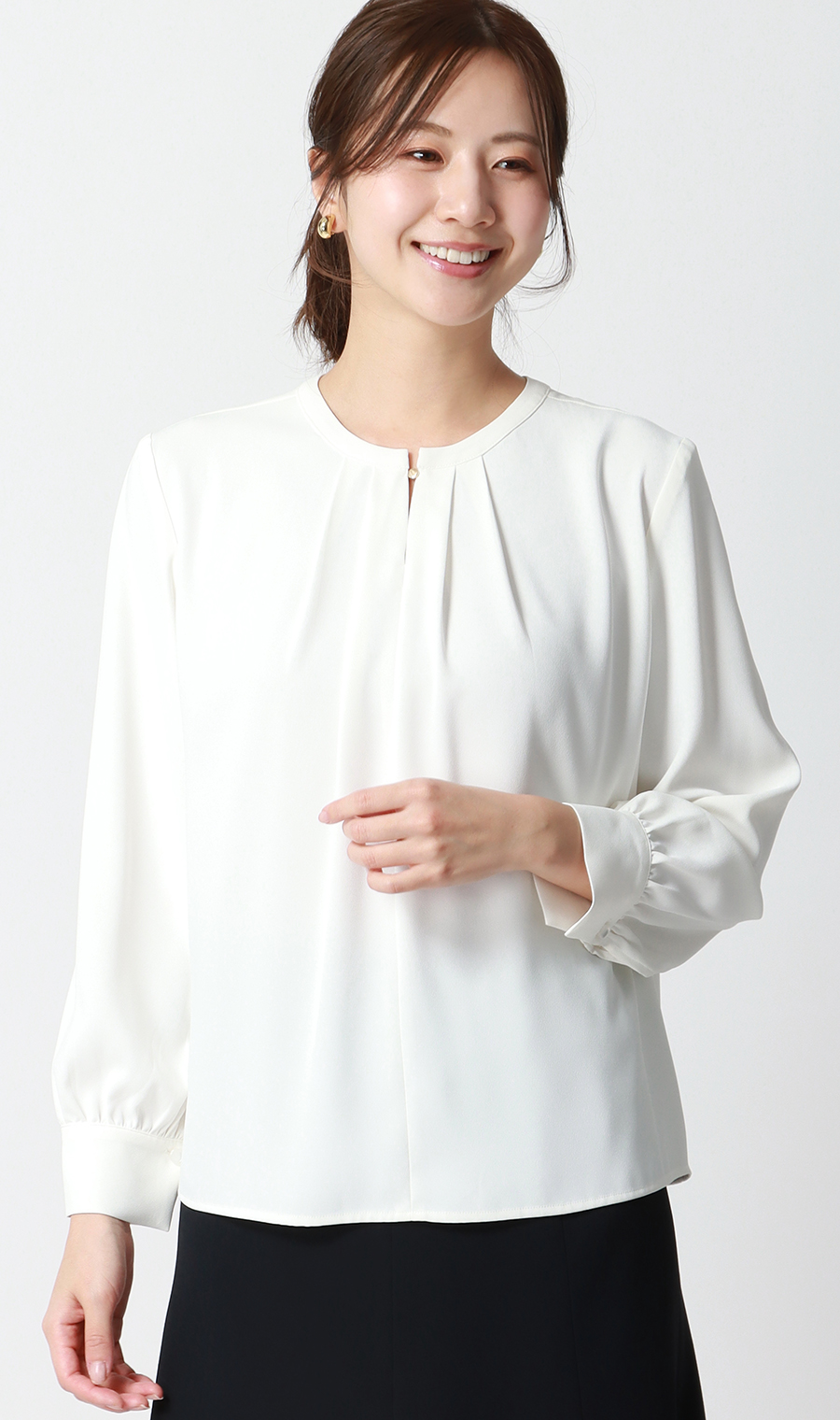 クルーネックブラウス【前後2WAY】【長袖】【WEB限定サイズあり】 ホワイト SS