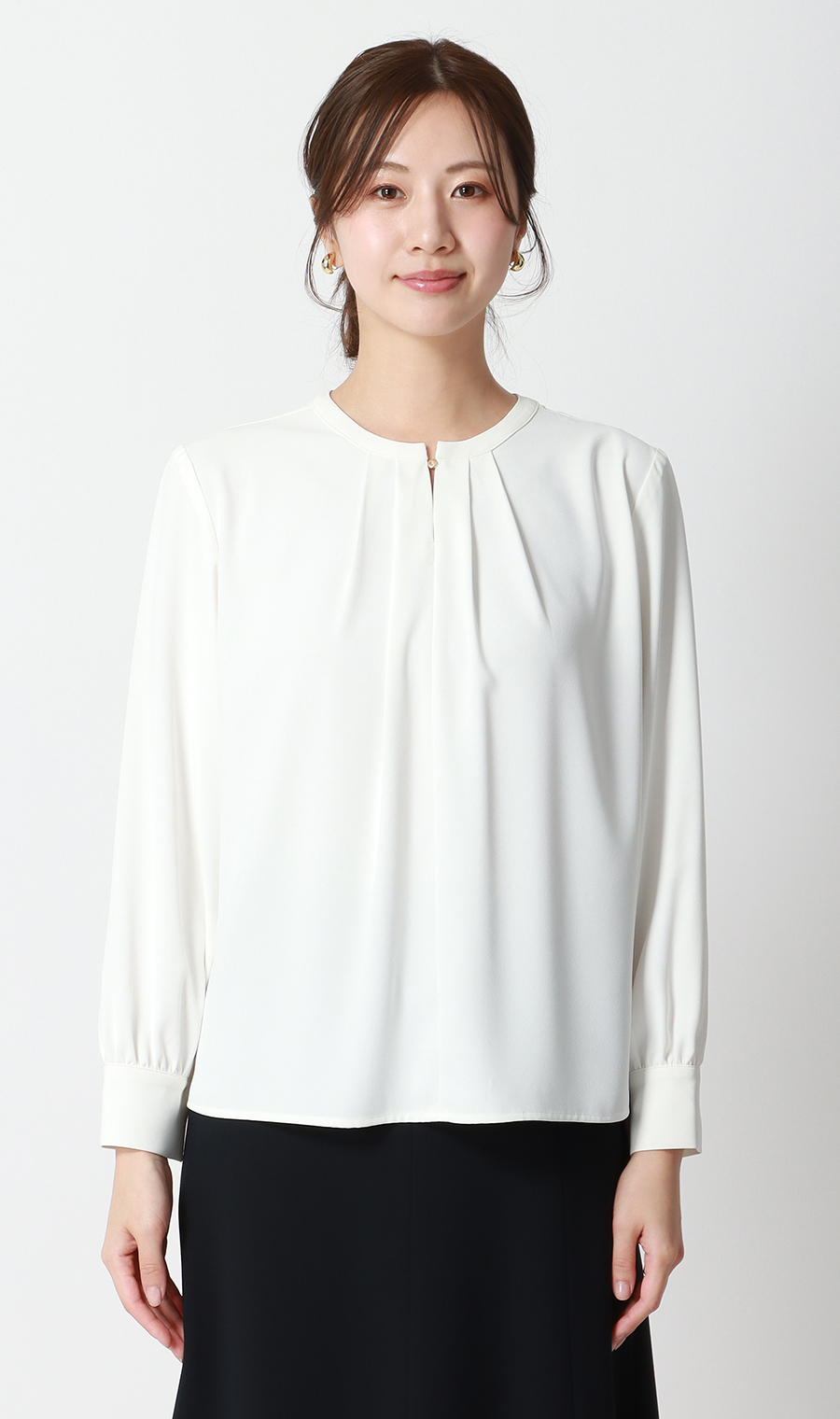 クルーネックブラウス【前後2WAY】【長袖】【WEB限定サイズあり】 ホワイト SS