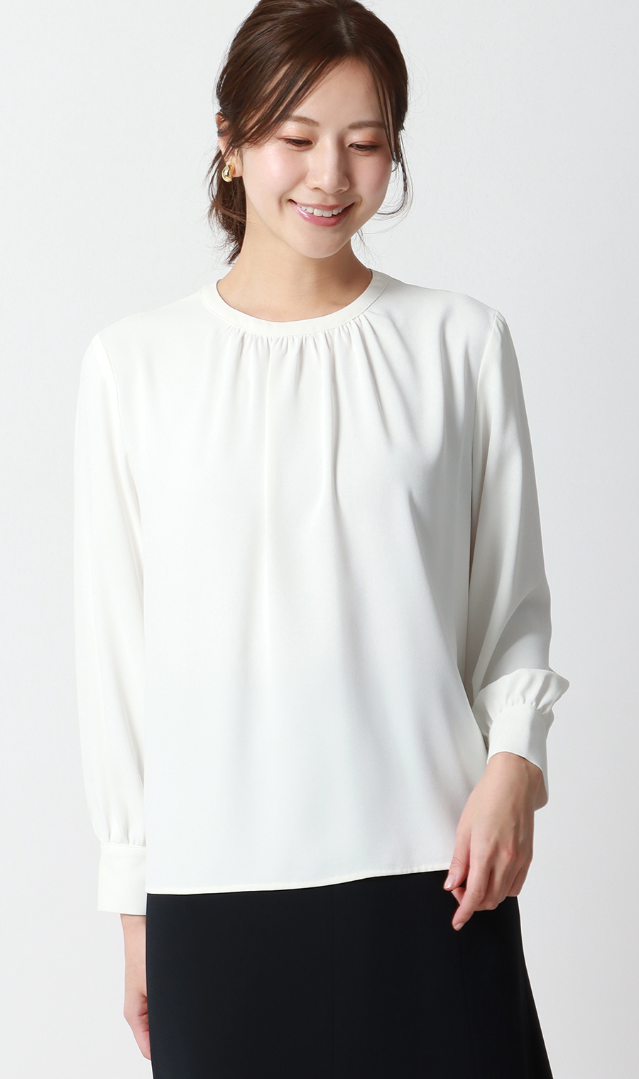 クルーネックブラウス【前後2WAY】【長袖】【WEB限定サイズあり】 ホワイト SS