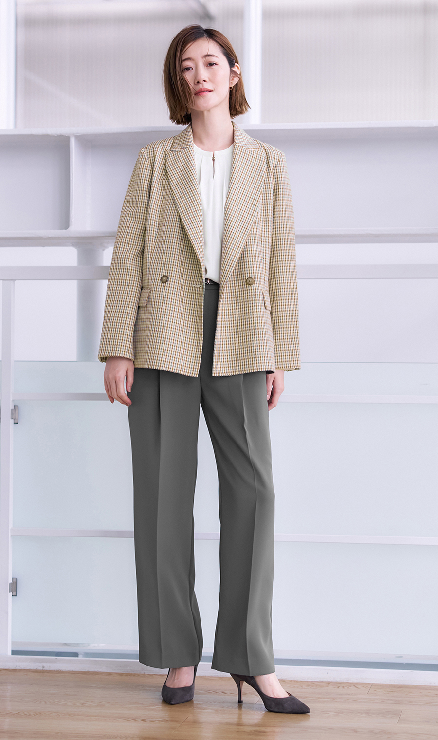 クルーネックブラウス【前後2WAY】【長袖】【WEB限定サイズあり】 ホワイト SS