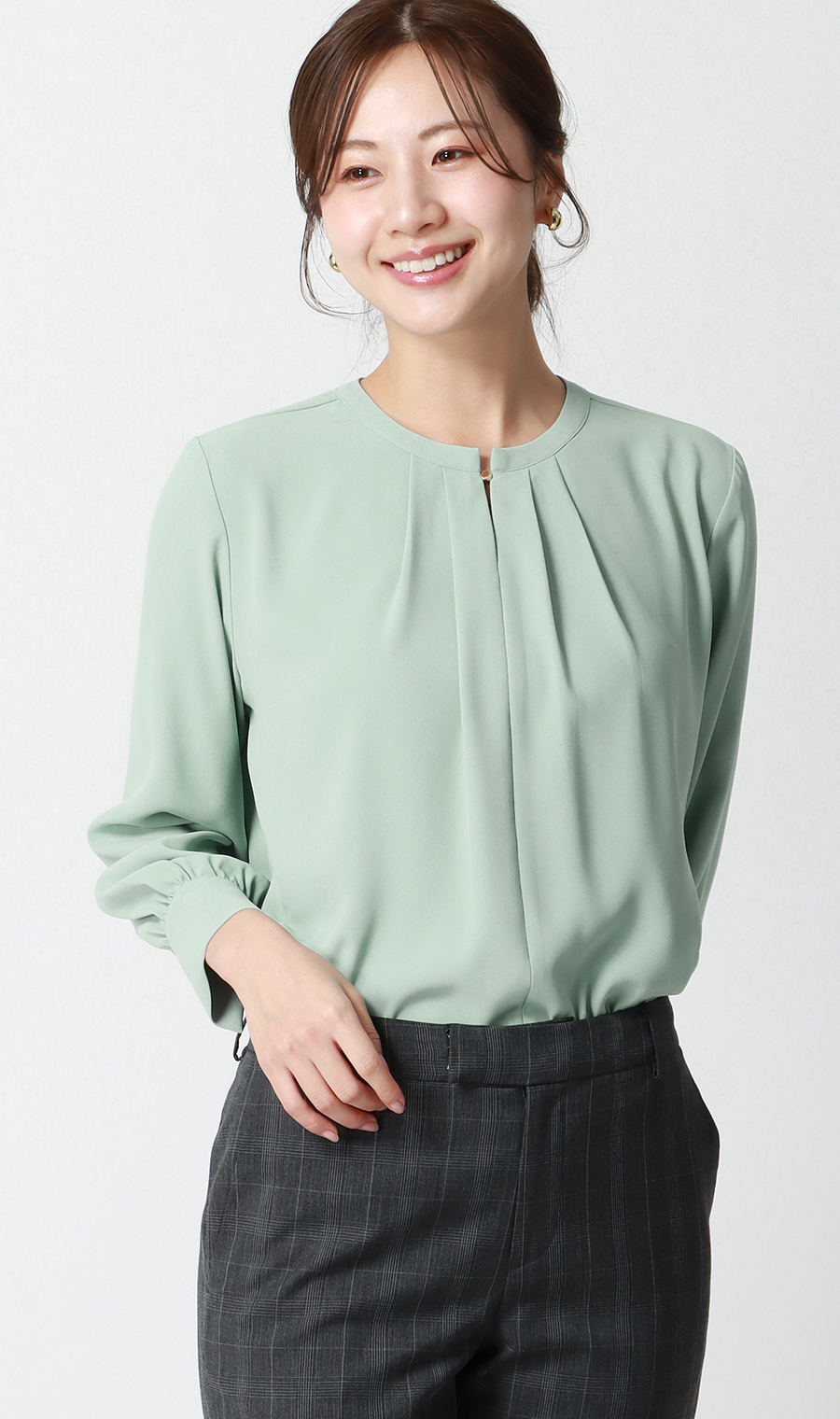 クルーネックブラウス【前後2WAY】【長袖】【WEB限定サイズあり】 ミント SS