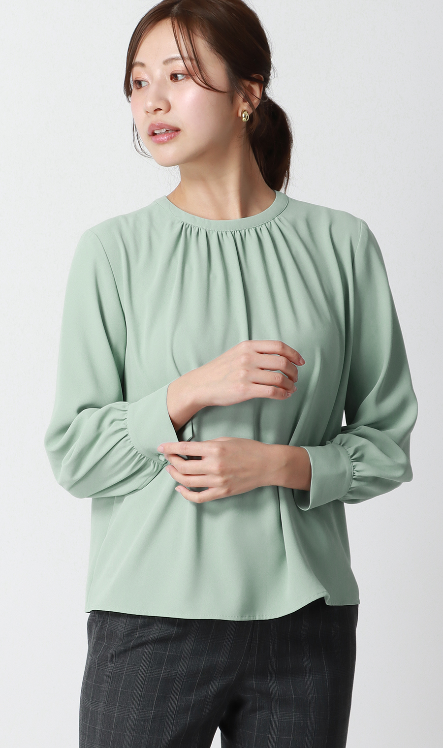 クルーネックブラウス【前後2WAY】【長袖】【WEB限定サイズあり】 ミント SS