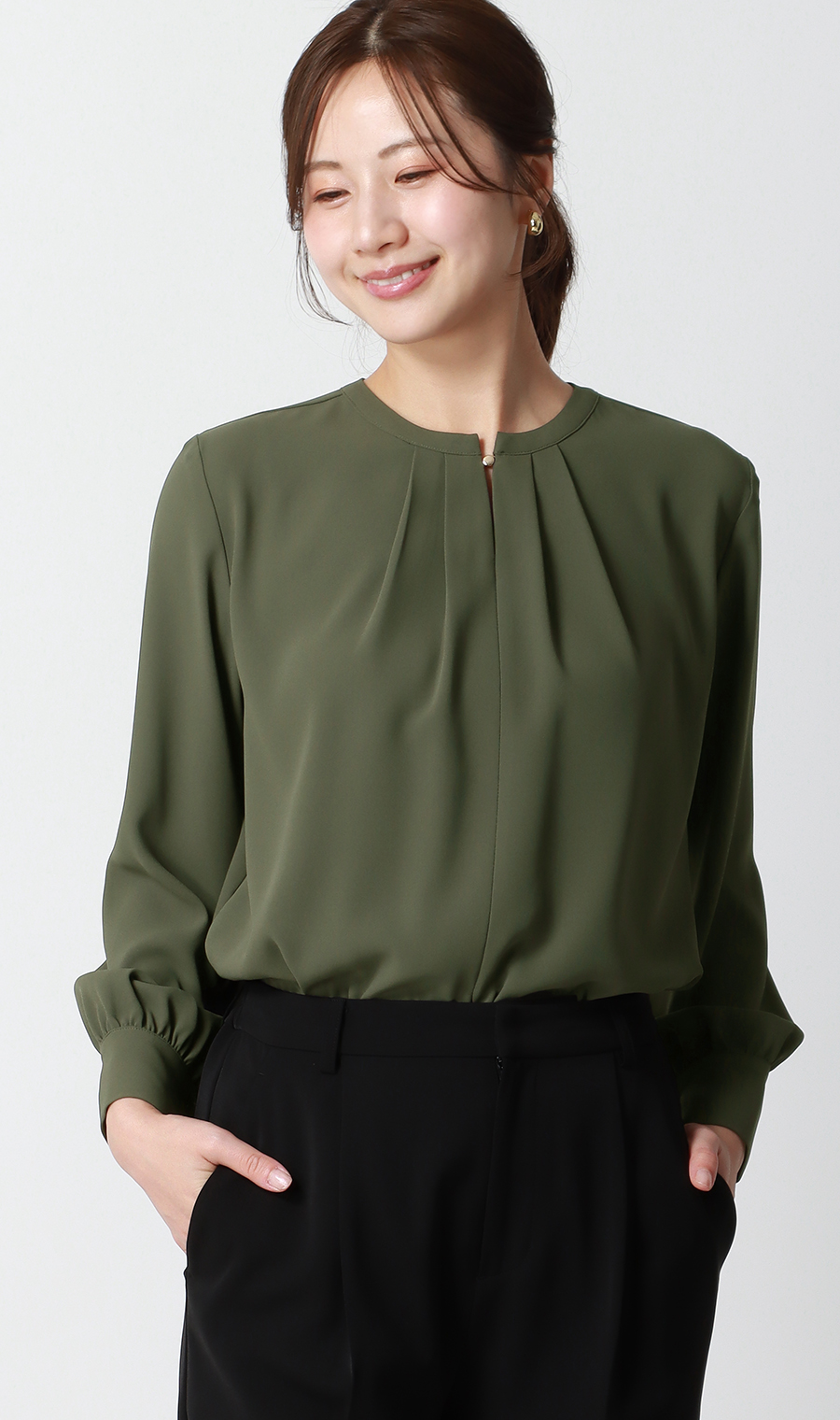 圓領罩衫 【前後2WAY】 【長袖】 【有WEB限定尺寸】 卡其色SS