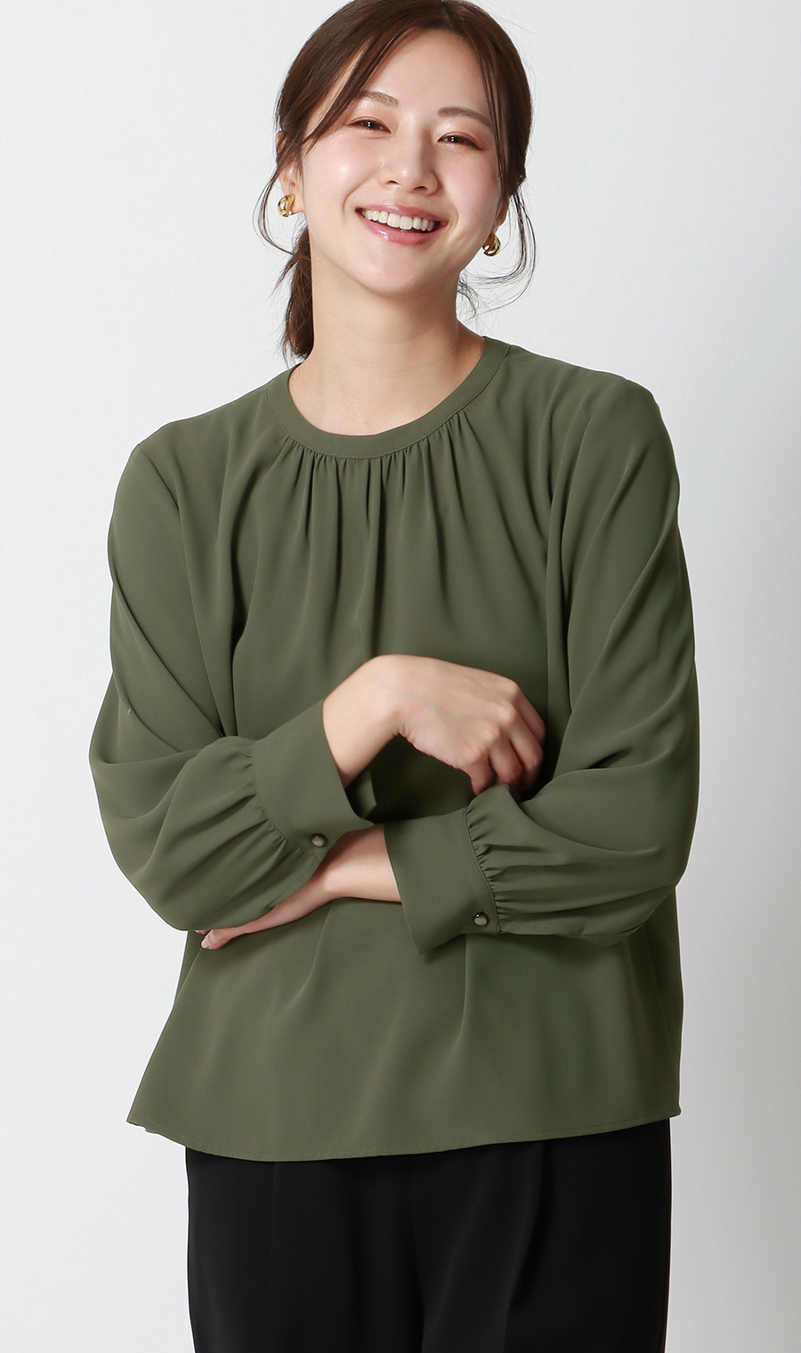 圓領罩衫 【前後2WAY】 【長袖】 【有WEB限定尺寸】 卡其色SS