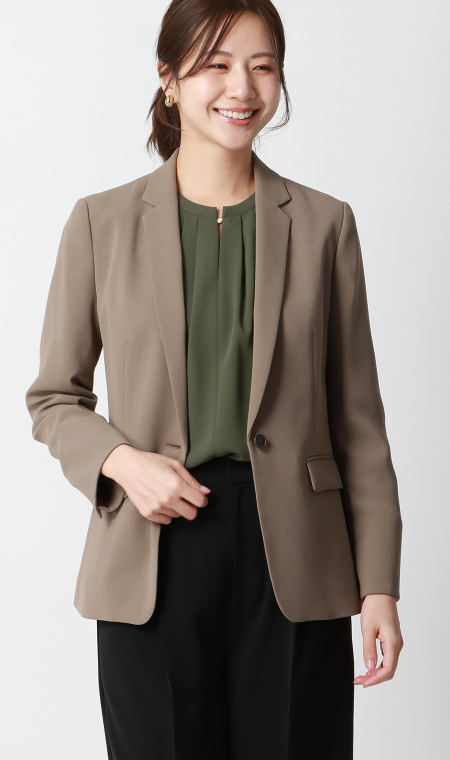 圓領罩衫 【前後2WAY】 【長袖】 【有WEB限定尺寸】 卡其色SS