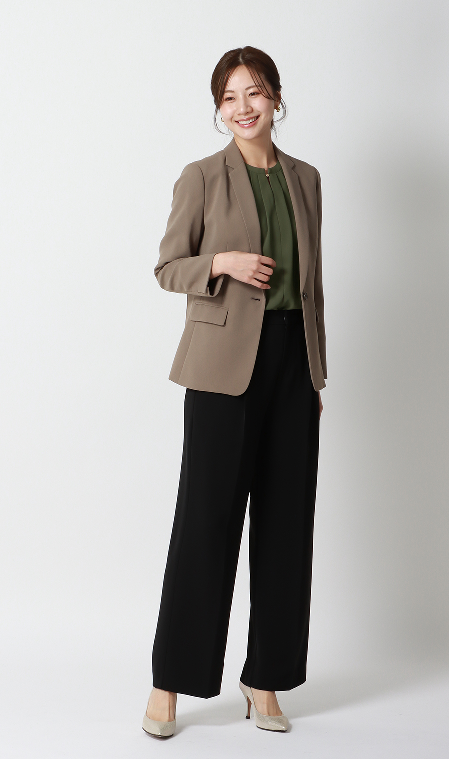 圓領罩衫 【前後2WAY】 【長袖】 【有WEB限定尺寸】 卡其色SS