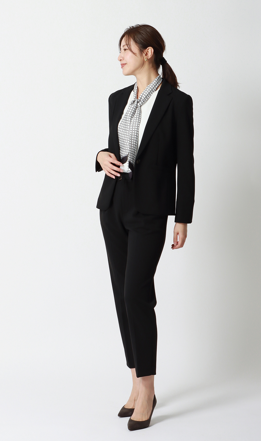 スカーフタイ付きVネックブラウス【2WAY】【長袖】 ホワイト S