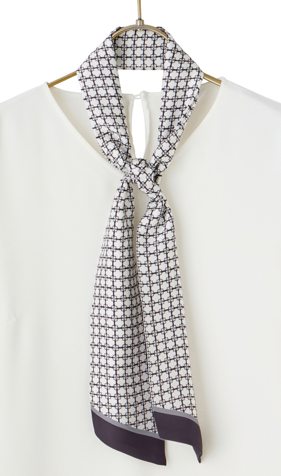 スカーフタイ付きVネックブラウス【2WAY】【長袖】 ホワイト S