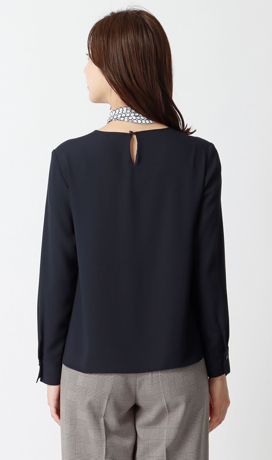 スカーフタイ付きVネックブラウス【2WAY】【長袖】 ネイビー S