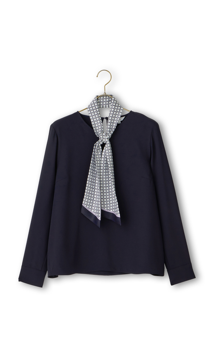 スカーフタイ付きVネックブラウス【2WAY】【長袖】 ネイビー S