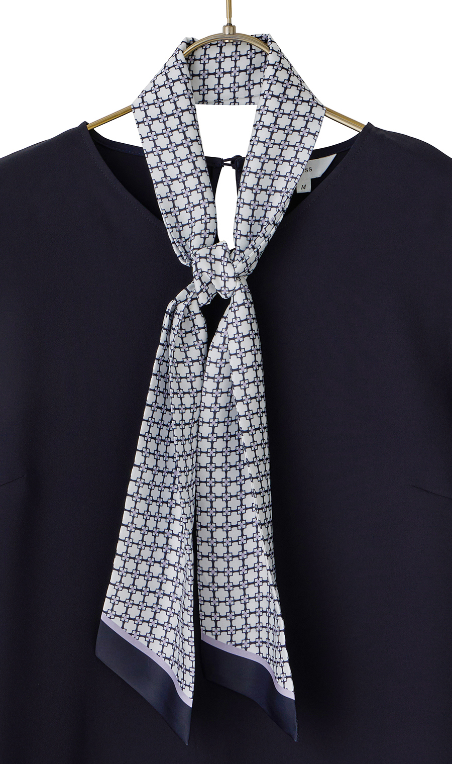 スカーフタイ付きVネックブラウス【2WAY】【長袖】 ネイビー S