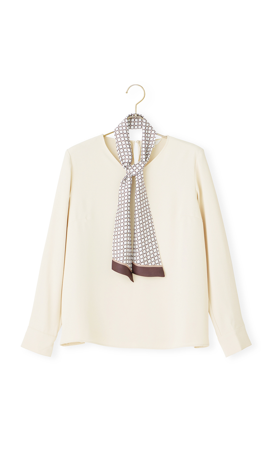 スカーフタイ付きVネックブラウス【2WAY】【長袖】 ベージュ S