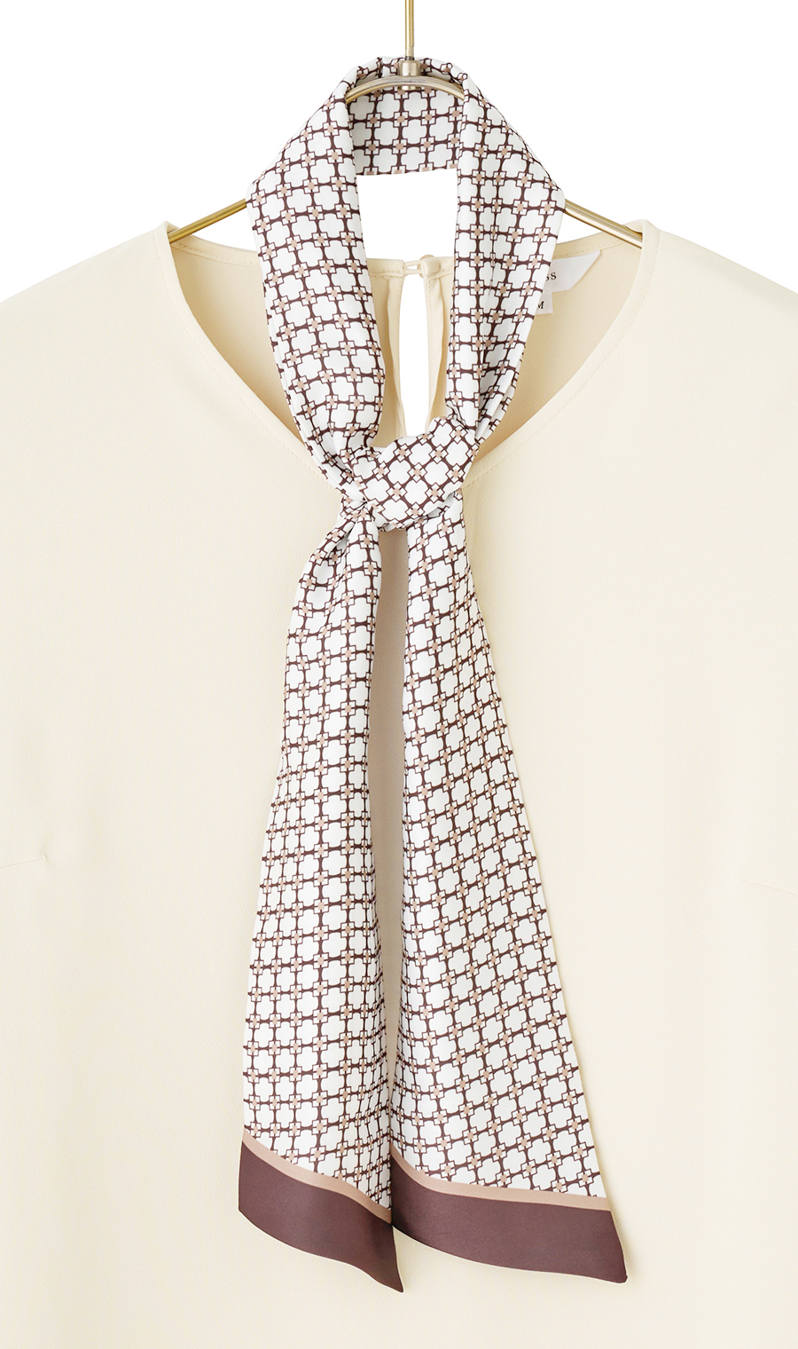 スカーフタイ付きVネックブラウス【2WAY】【長袖】 ベージュ S