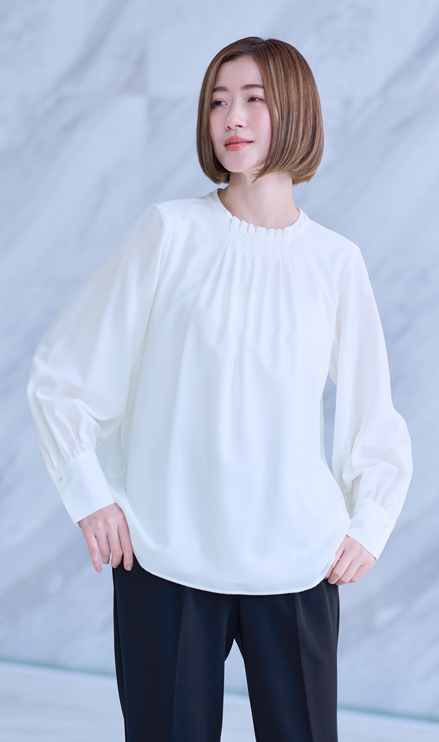 フロントタックブラウス【長袖】 (RBL25138-10) | &ress | 紳士