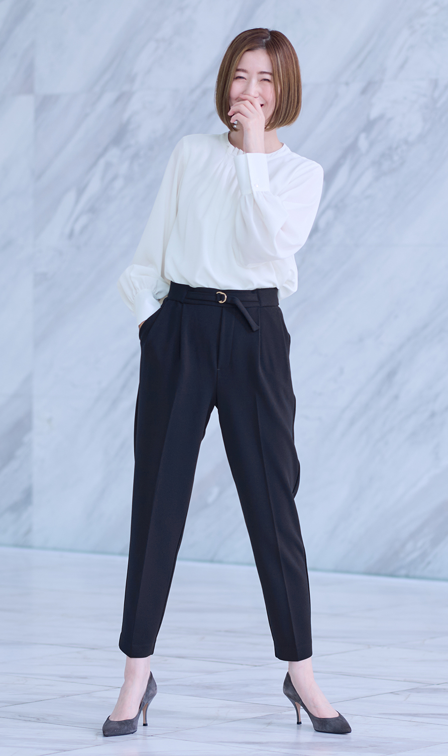 フロントタックブラウス【長袖】 ホワイト S