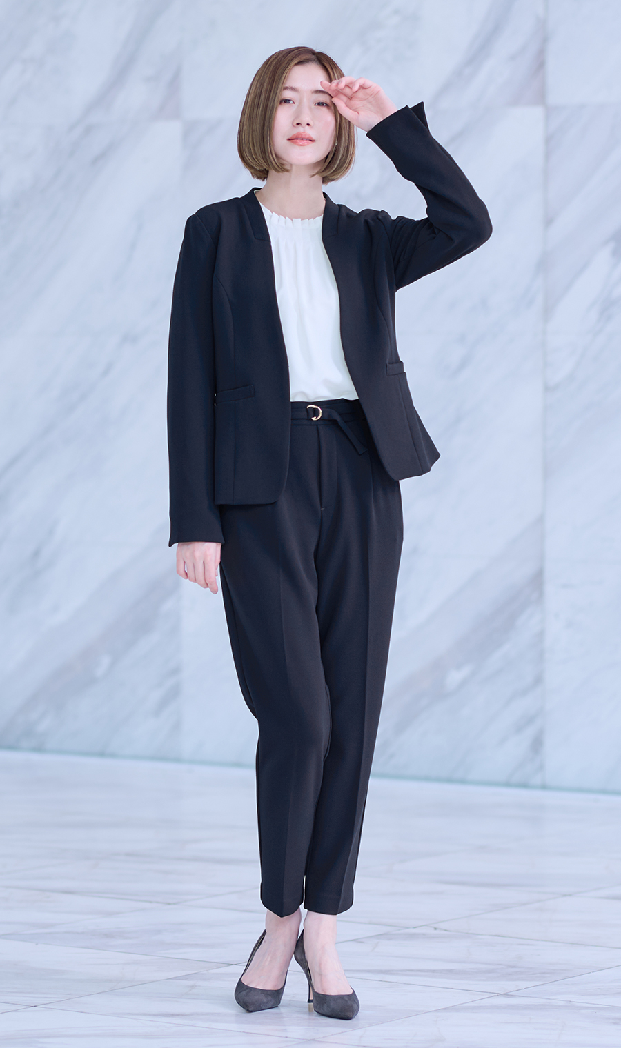 フロントタックブラウス【長袖】 ホワイト S