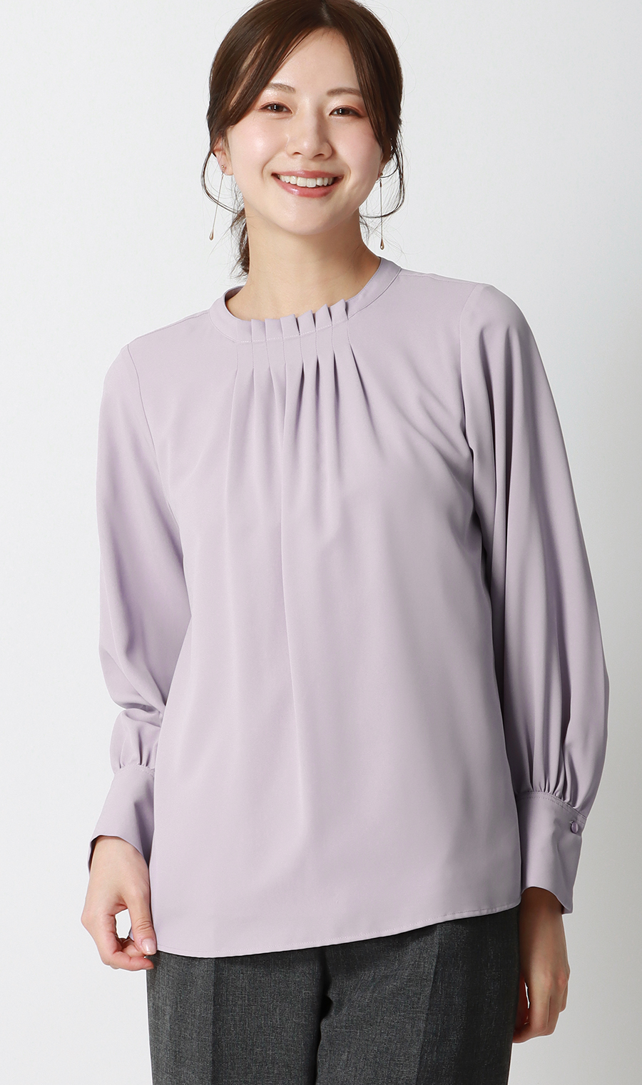 フロントタックブラウス【長袖】 ラベンダー S