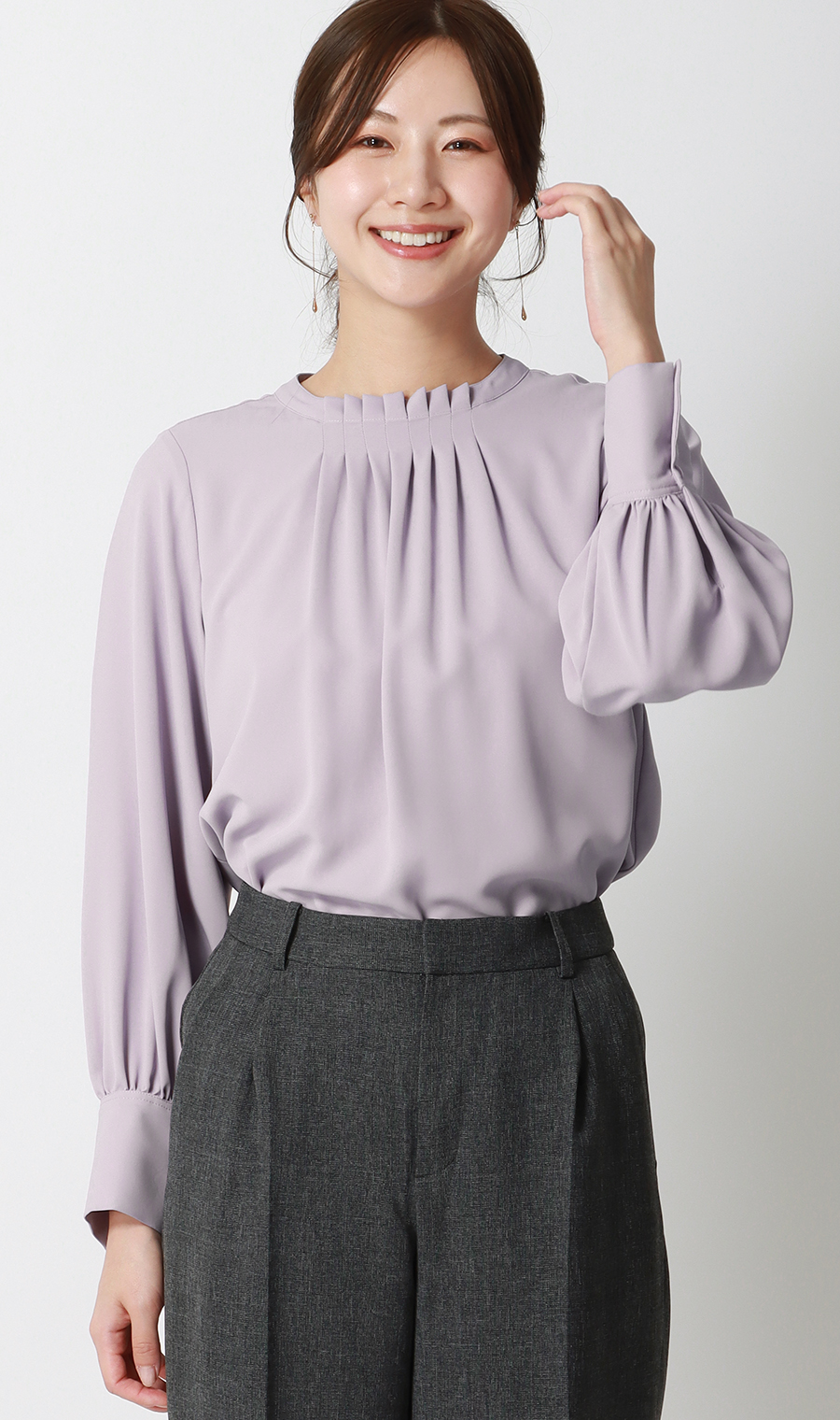 フロントタックブラウス【長袖】 ラベンダー S