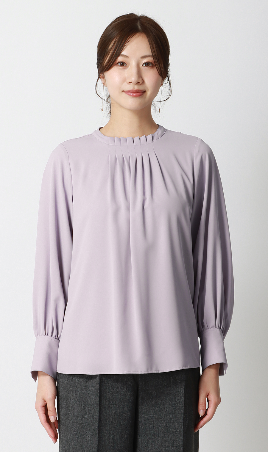 フロントタックブラウス【長袖】 ラベンダー S