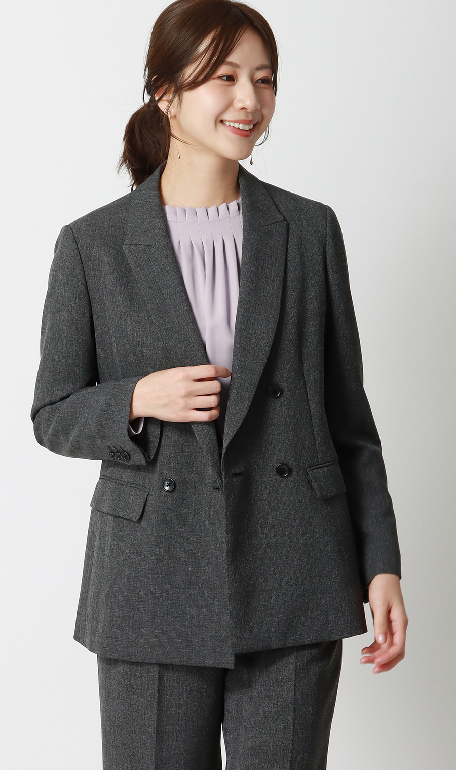 フロントタックブラウス【長袖】 ラベンダー S