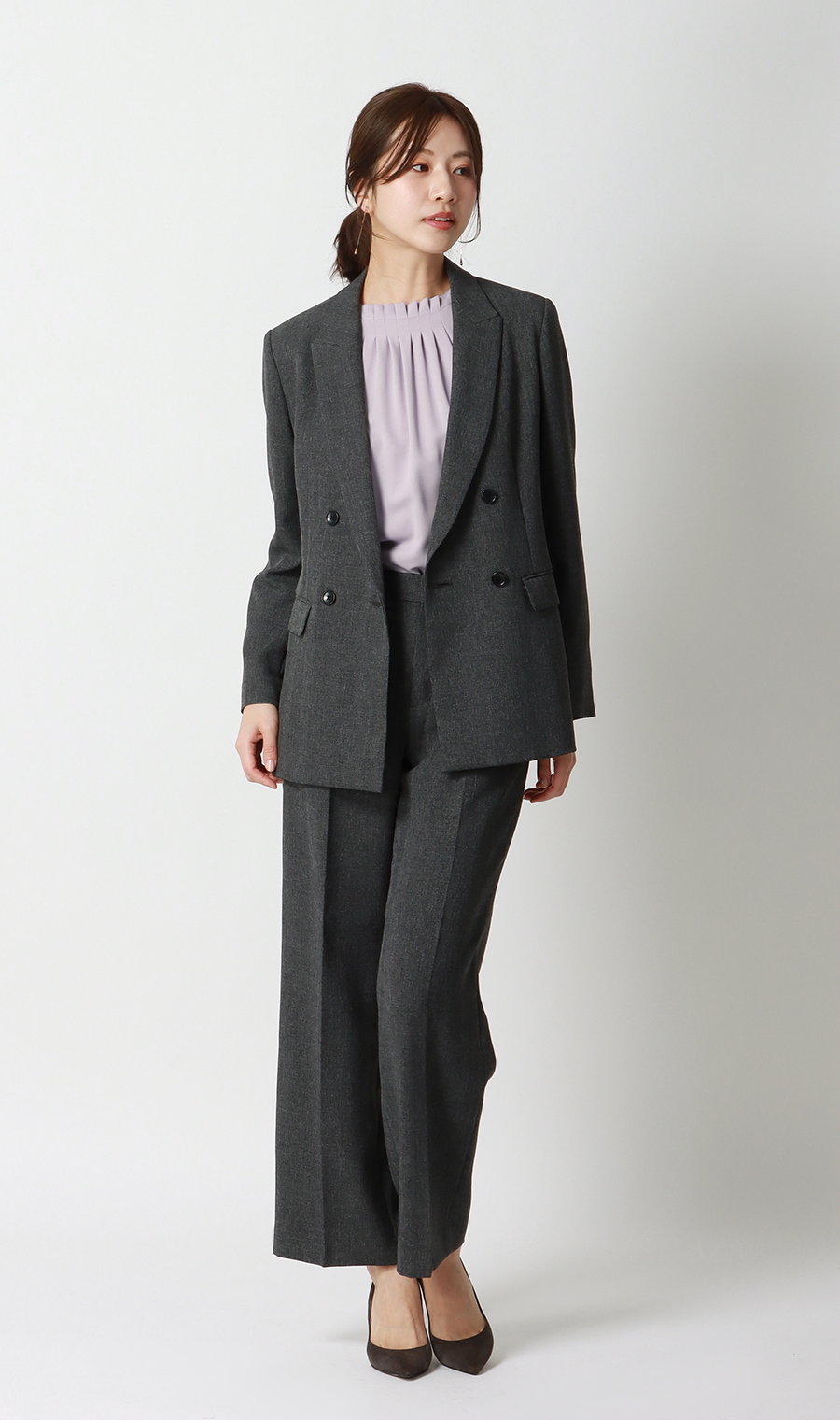 フロントタックブラウス【長袖】 ラベンダー S