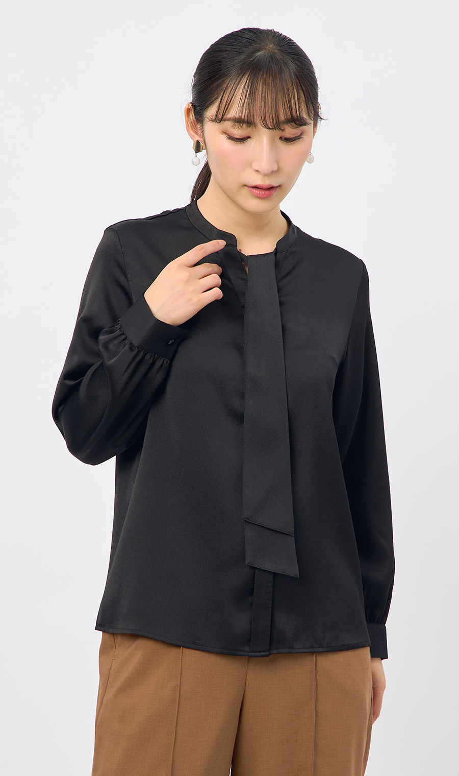取り外しタイ付きブラウス【2WAY】【長袖】【WEB限定サイズあり】 ブラック S