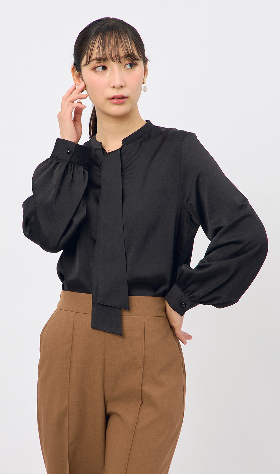 取り外しタイ付きブラウス【2WAY】【長袖】【WEB限定サイズあり】 ブラック S