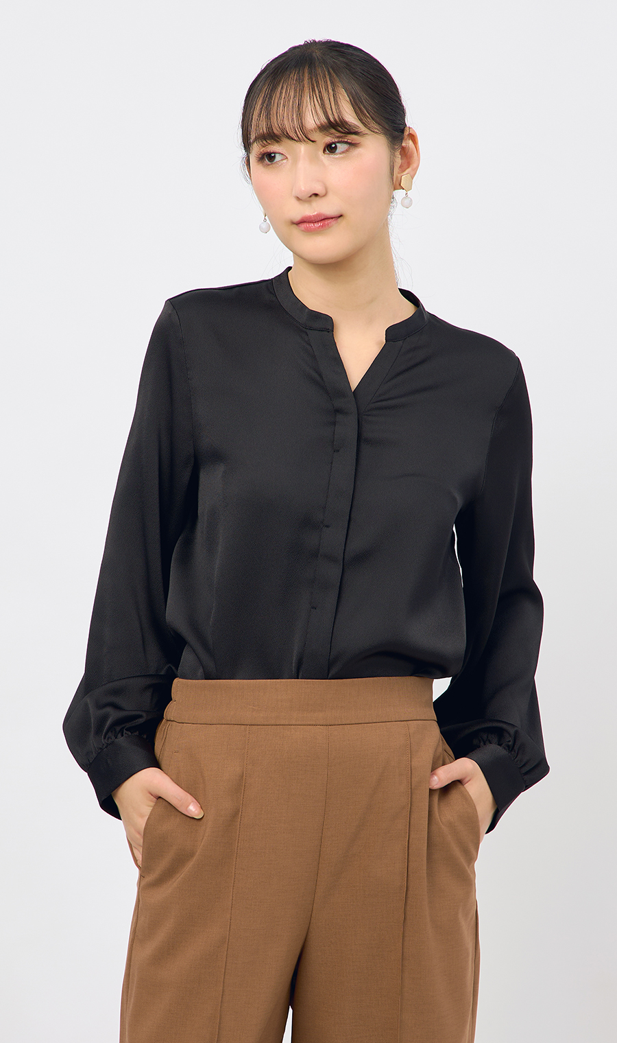 取り外しタイ付きブラウス【2WAY】【長袖】【WEB限定サイズあり】 ブラック S