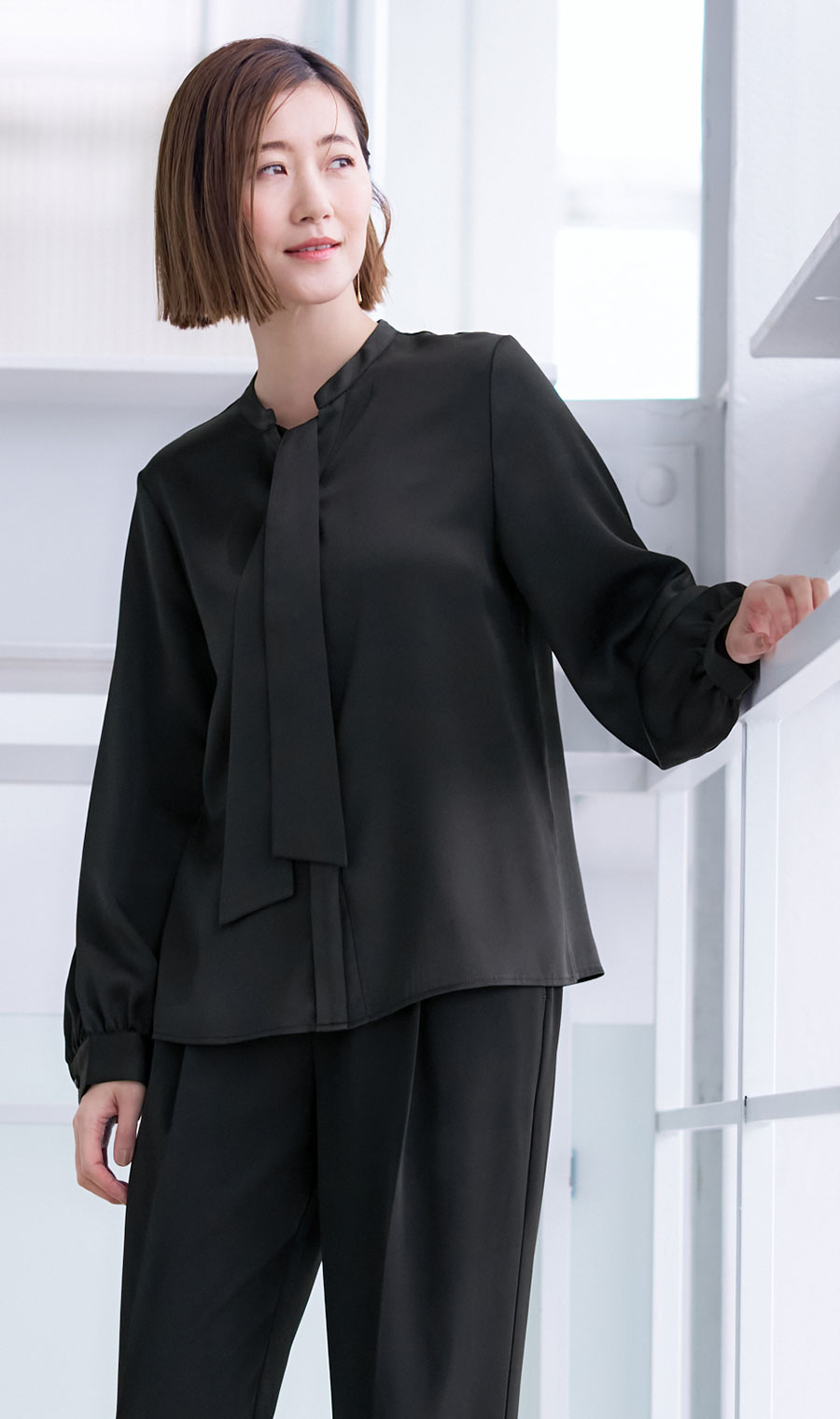 取り外しタイ付きブラウス【2WAY】【長袖】【WEB限定サイズあり】 ブラック S