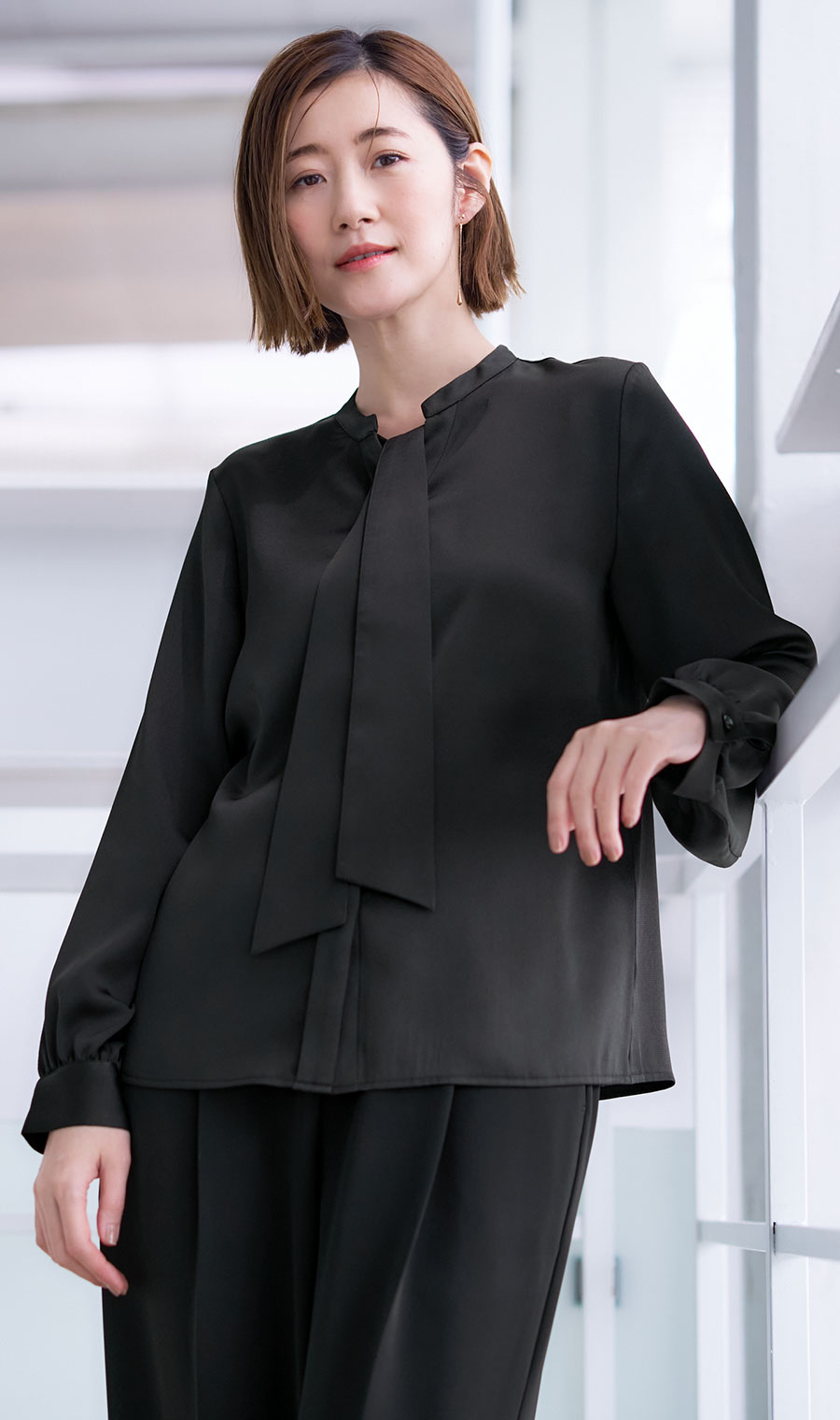 取り外しタイ付きブラウス【2WAY】【長袖】【WEB限定サイズあり】 ブラック S
