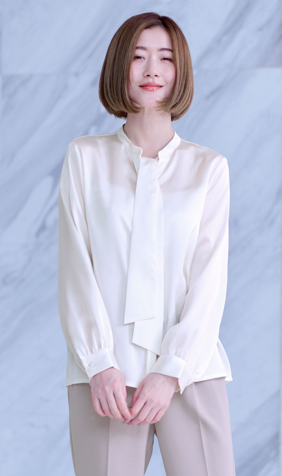 取り外しタイ付きブラウス【2WAY】【長袖】【WEB限定サイズあり】 ホワイト S