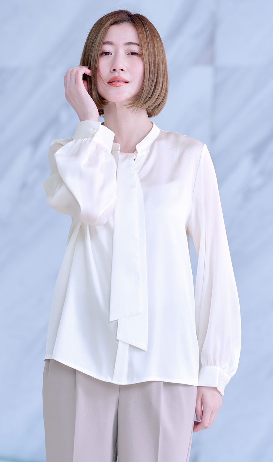 取り外しタイ付きブラウス【2WAY】【長袖】【WEB限定サイズあり】 ホワイト S