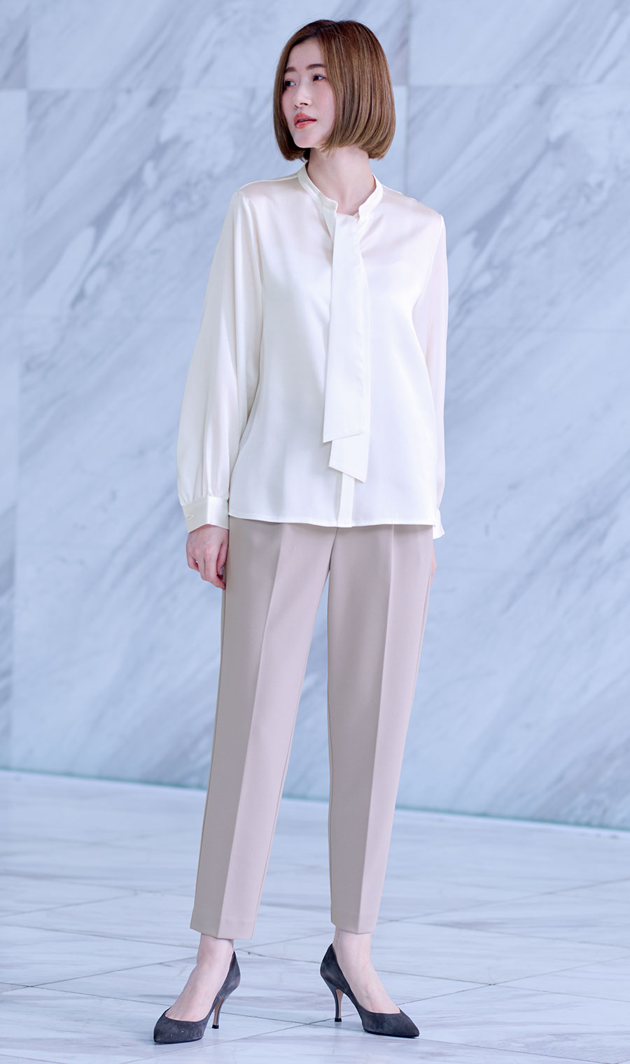 取り外しタイ付きブラウス【2WAY】【長袖】【WEB限定サイズあり】 ホワイト S