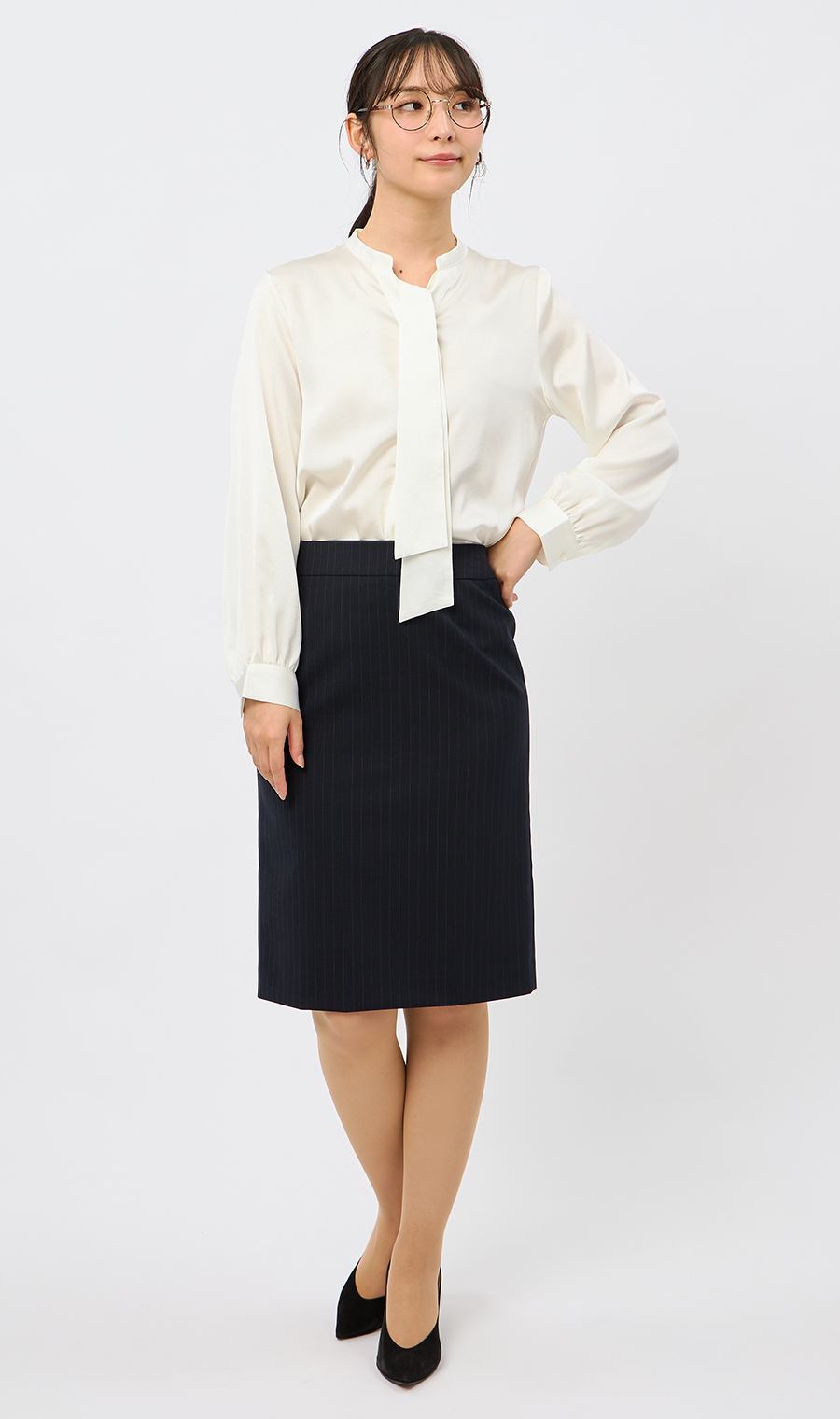 取り外しタイ付きブラウス【2WAY】【長袖】【WEB限定サイズあり】 ホワイト S