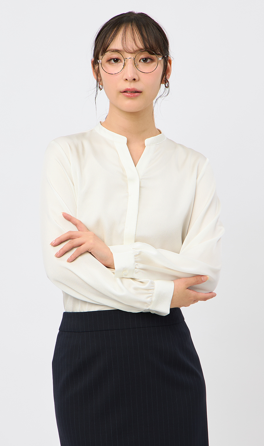 取り外しタイ付きブラウス【2WAY】【長袖】【WEB限定サイズあり】 ホワイト S