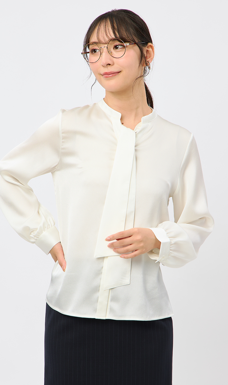 取り外しタイ付きブラウス【2WAY】【長袖】【WEB限定サイズあり