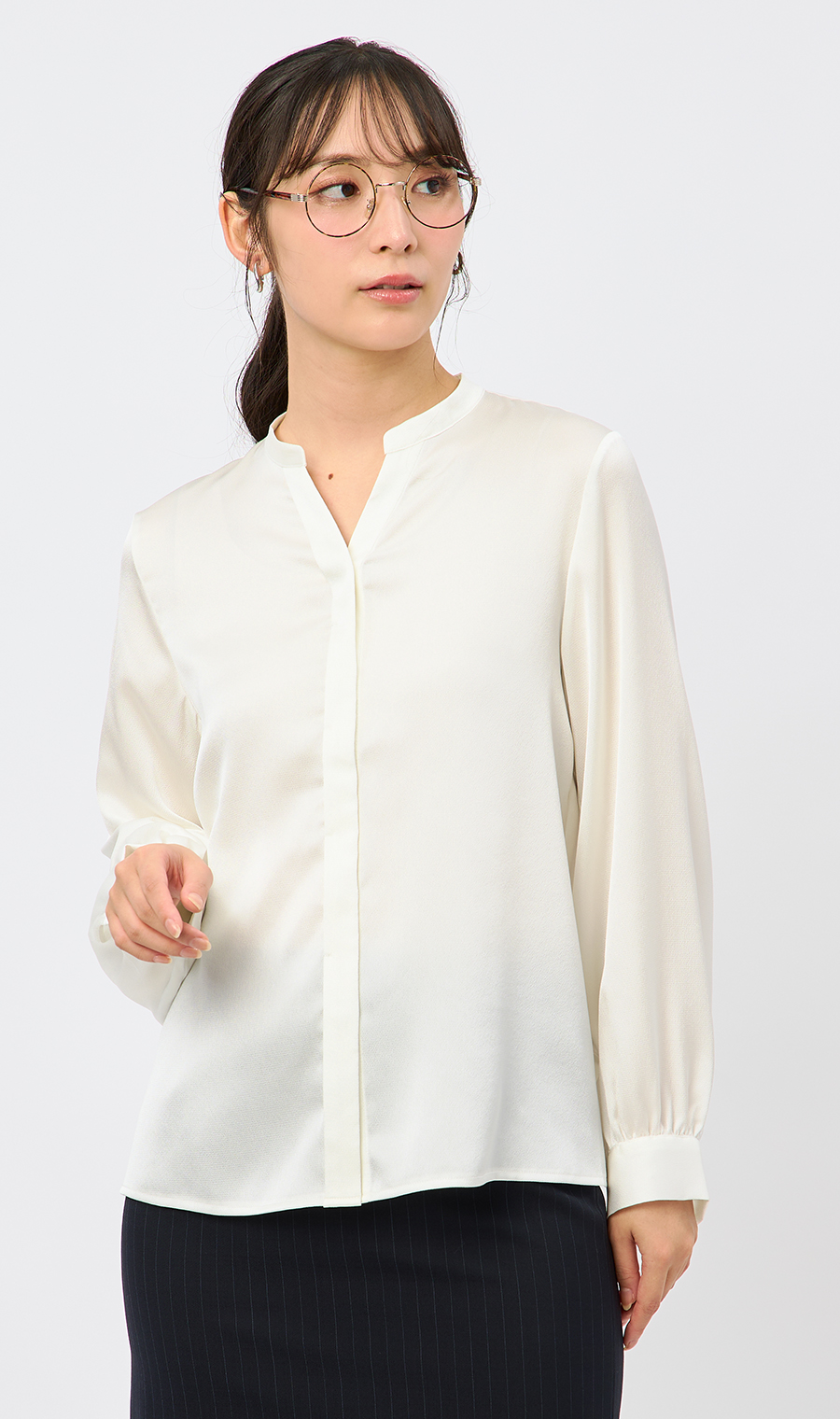 取り外しタイ付きブラウス【2WAY】【長袖】【WEB限定サイズあり】 ホワイト S