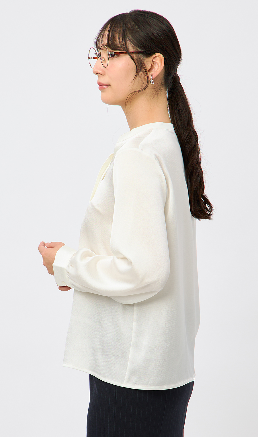 取り外しタイ付きブラウス【2WAY】【長袖】【WEB限定サイズあり】 ホワイト S