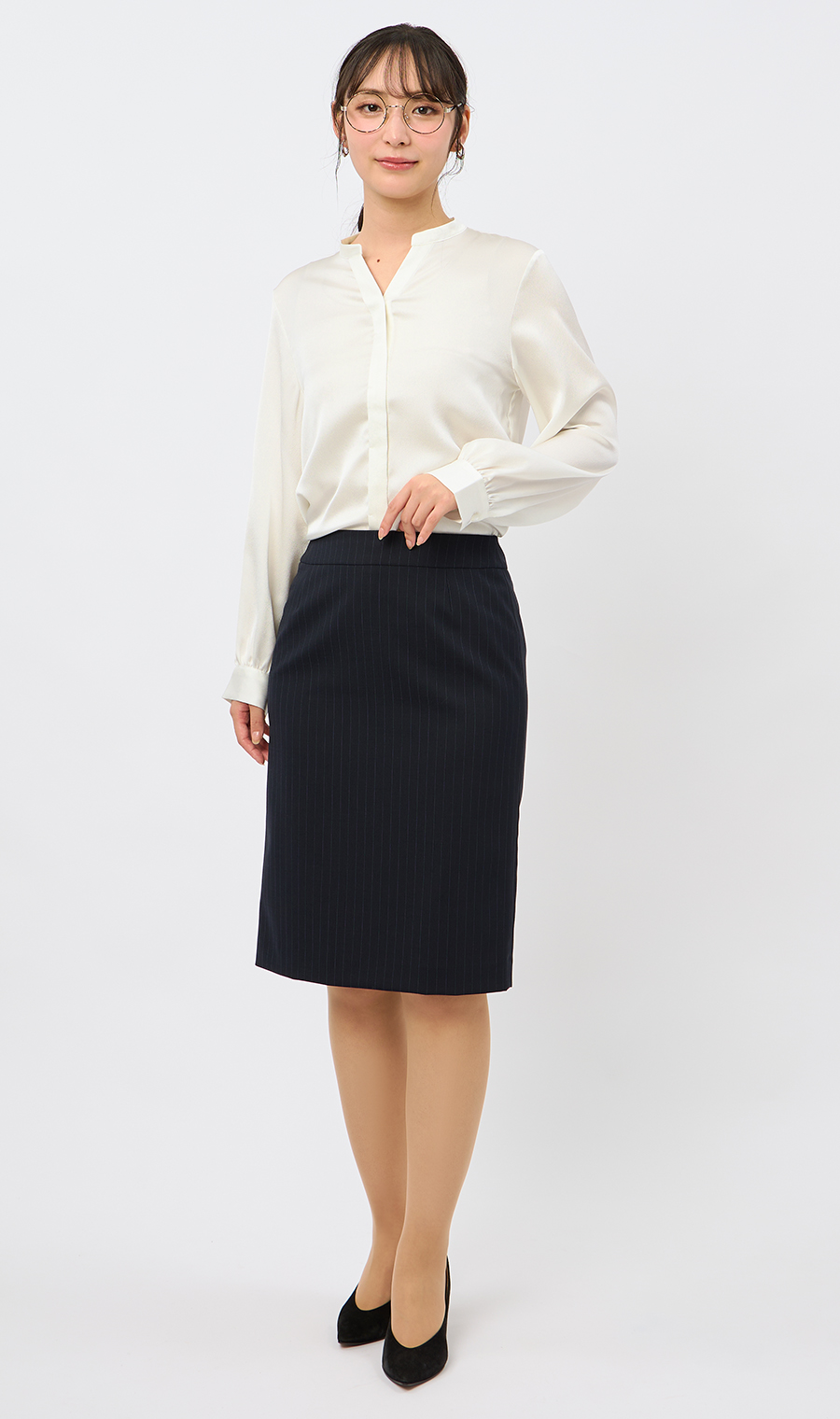 取り外しタイ付きブラウス【2WAY】【長袖】【WEB限定サイズあり】 ホワイト S