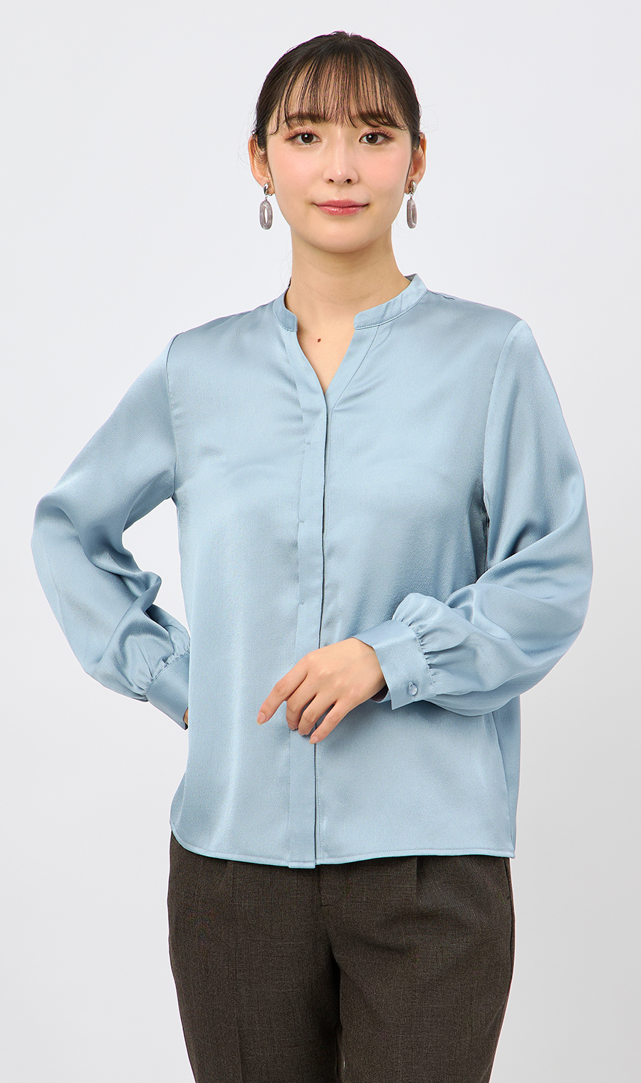 取り外しタイ付きブラウス【2WAY】【長袖】【WEB限定サイズあり】 サックス S