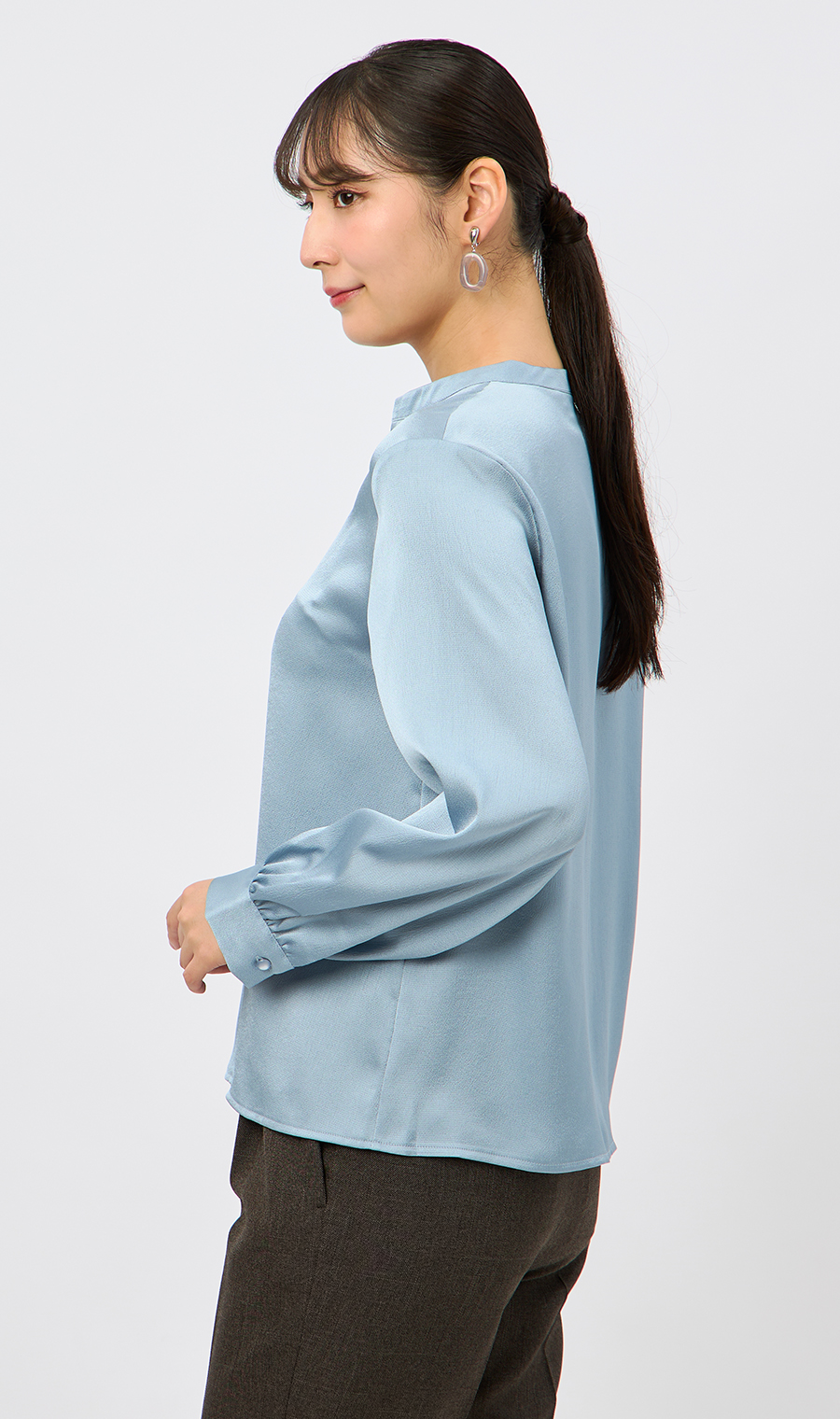 取り外しタイ付きブラウス【2WAY】【長袖】【WEB限定サイズあり】 サックス S