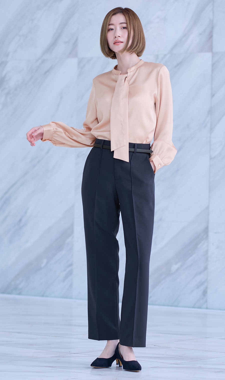 取り外しタイ付きブラウス【2WAY】【長袖】【WEB限定サイズあり】 ピンク S